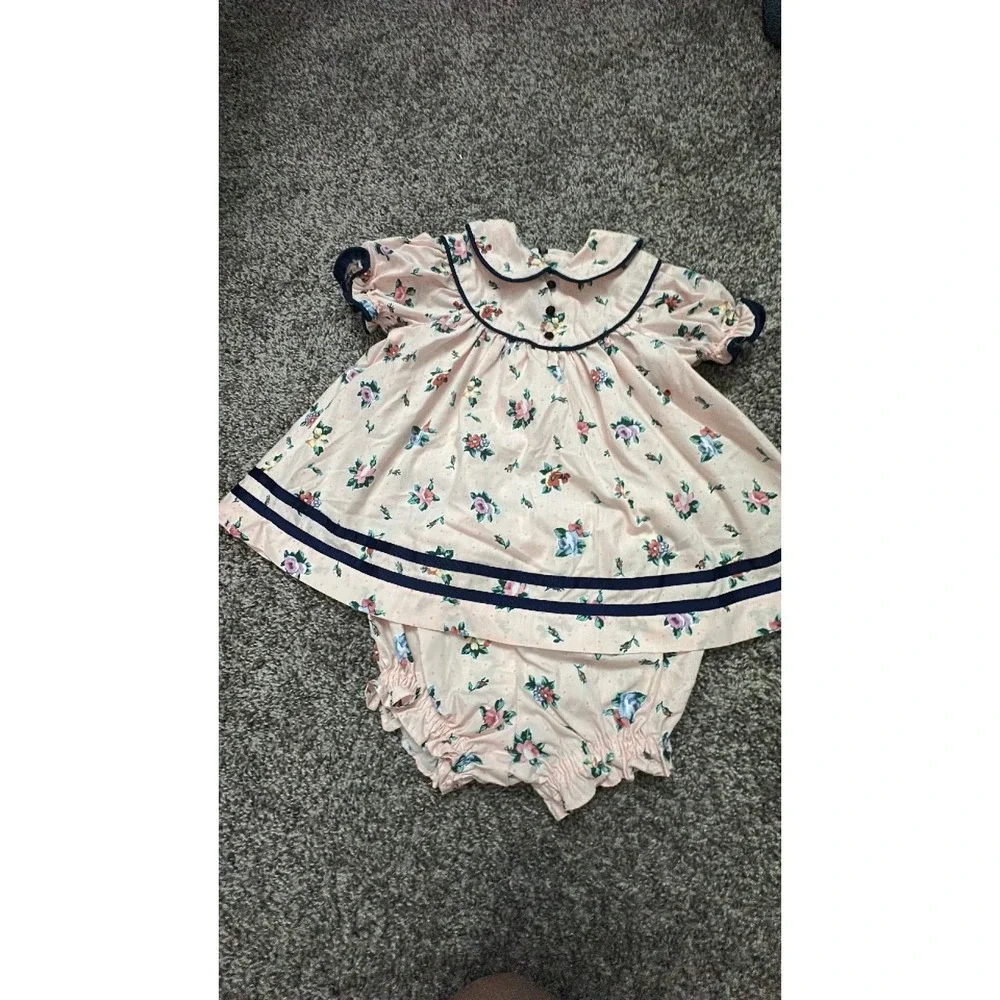 handmade vintage pink floral dress with bloomers 12-18 months